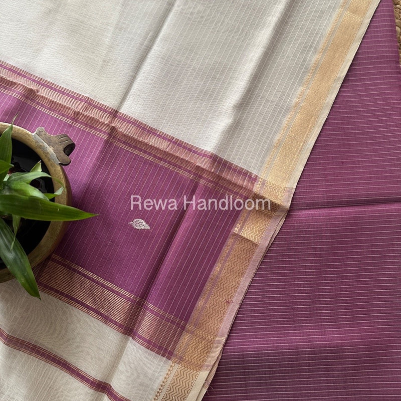 Maheshwari Deep Purple-White Motifs Top-Dupatta Set PST0182