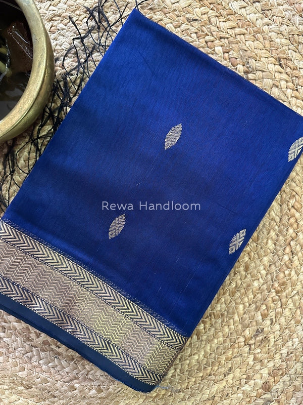 Navy Blue Zari Butti Maheshwari Saree PTB0117