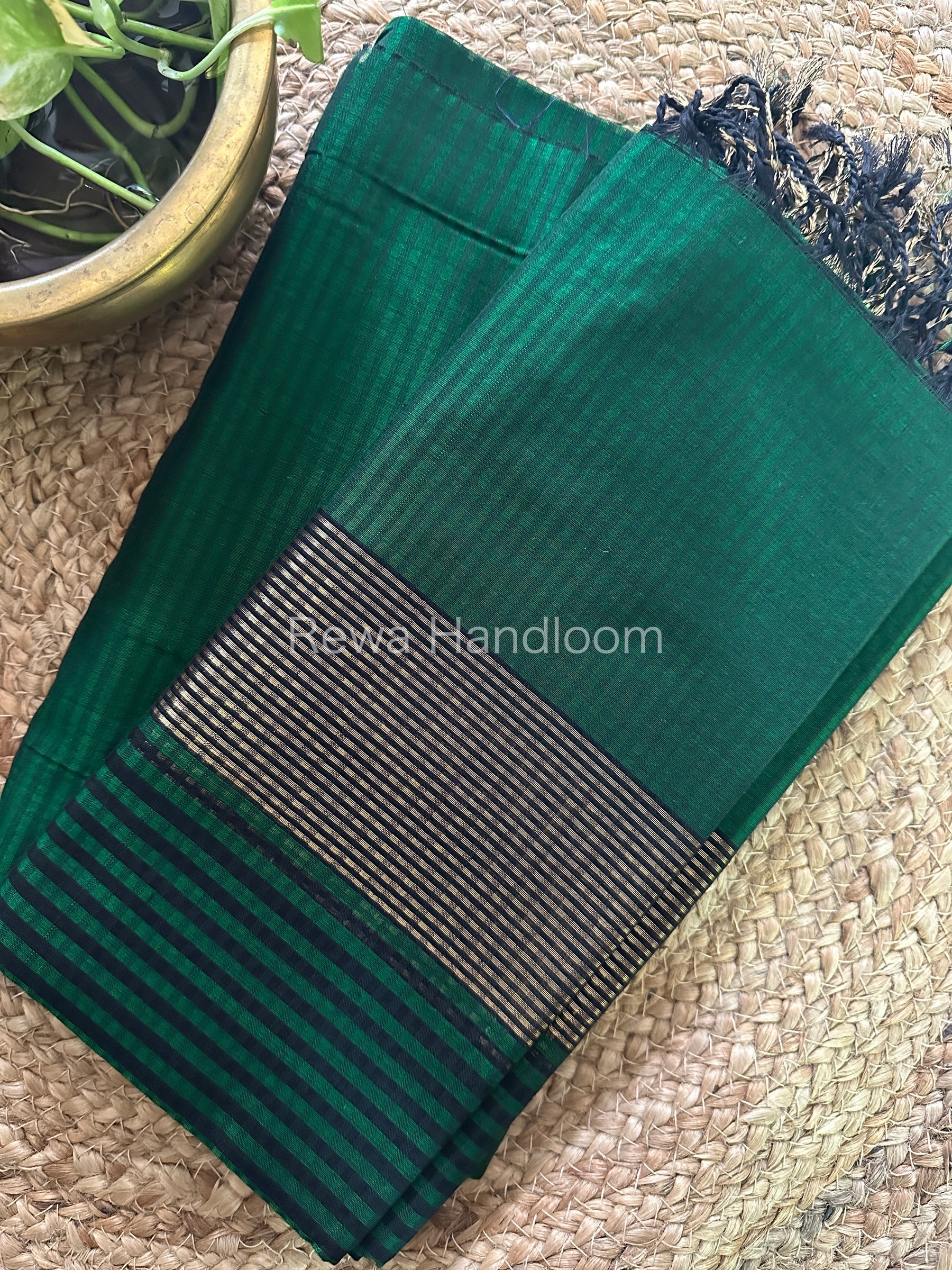 Maheshwari Bottle Green Checks Dress Material-CPT12