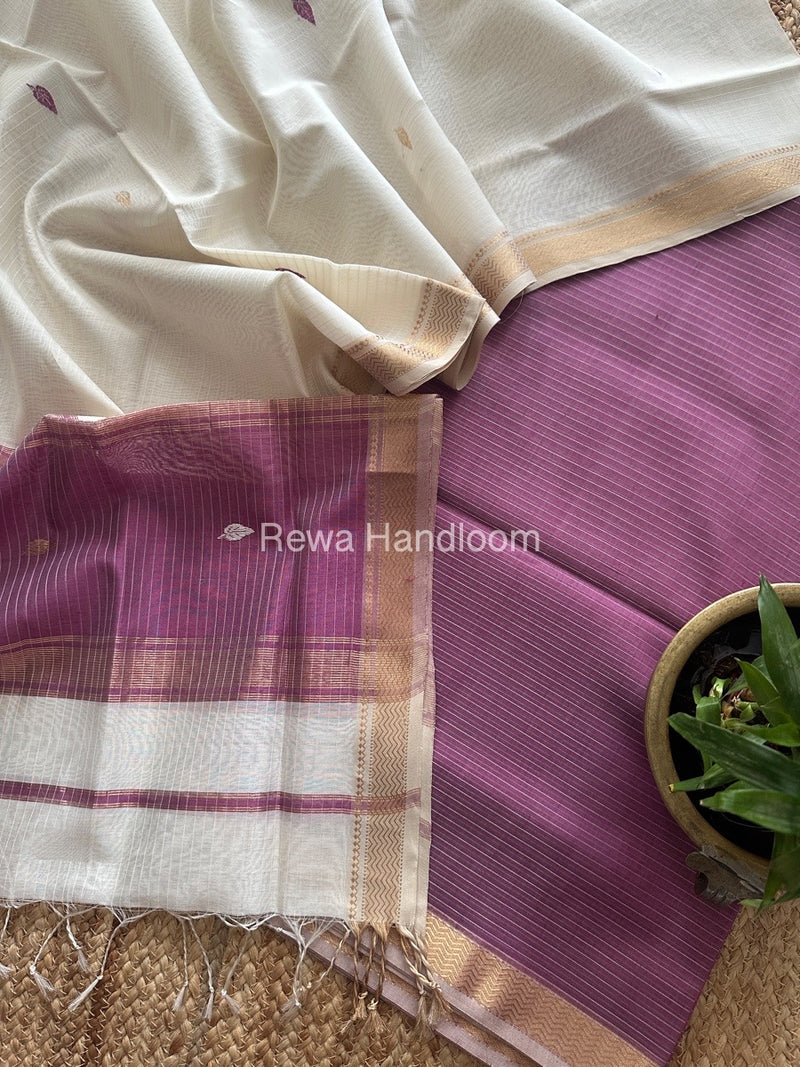 Maheshwari Deep Purple-White Motifs Top-Dupatta Set PST0182