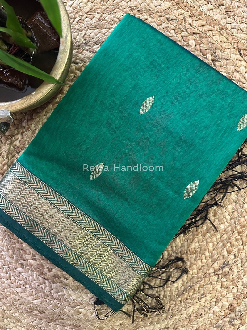Green Zari Butti Maheshwari Saree PTB0121