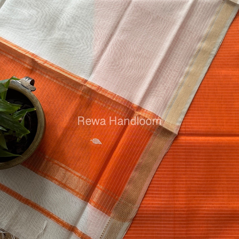 Maheshwari Orange-White Motifs Top-Dupatta Set PST0188