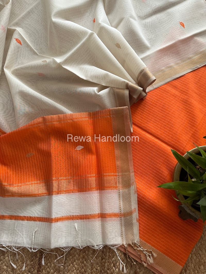 Maheshwari Orange-White Motifs Top-Dupatta Set PST0188