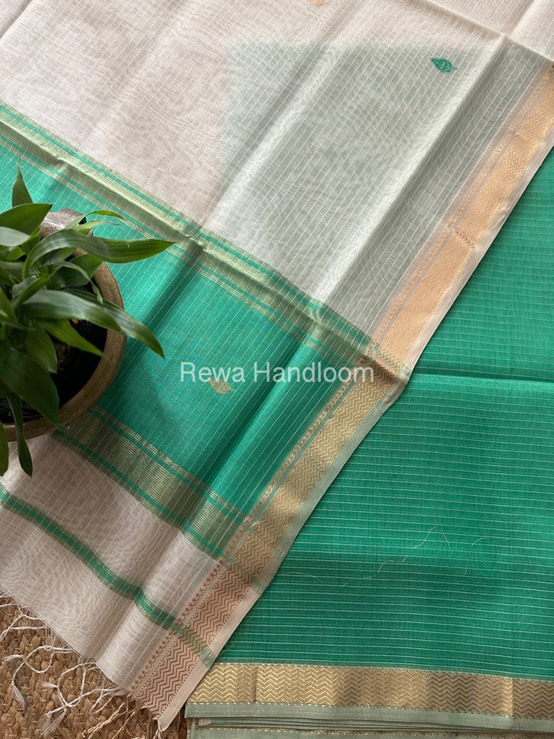 Maheshwari Sea Green-White Motifs Top-Dupatta Set PST0185