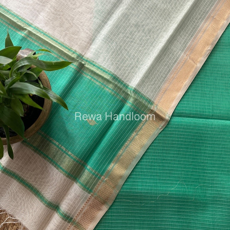 Maheshwari Sea Green-White Motifs Top-Dupatta Set PST0185