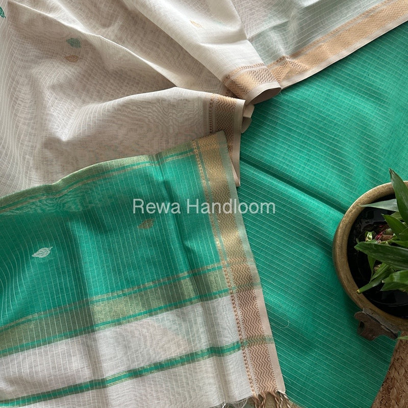 Maheshwari Sea Green-White Motifs Top-Dupatta Set PST0185