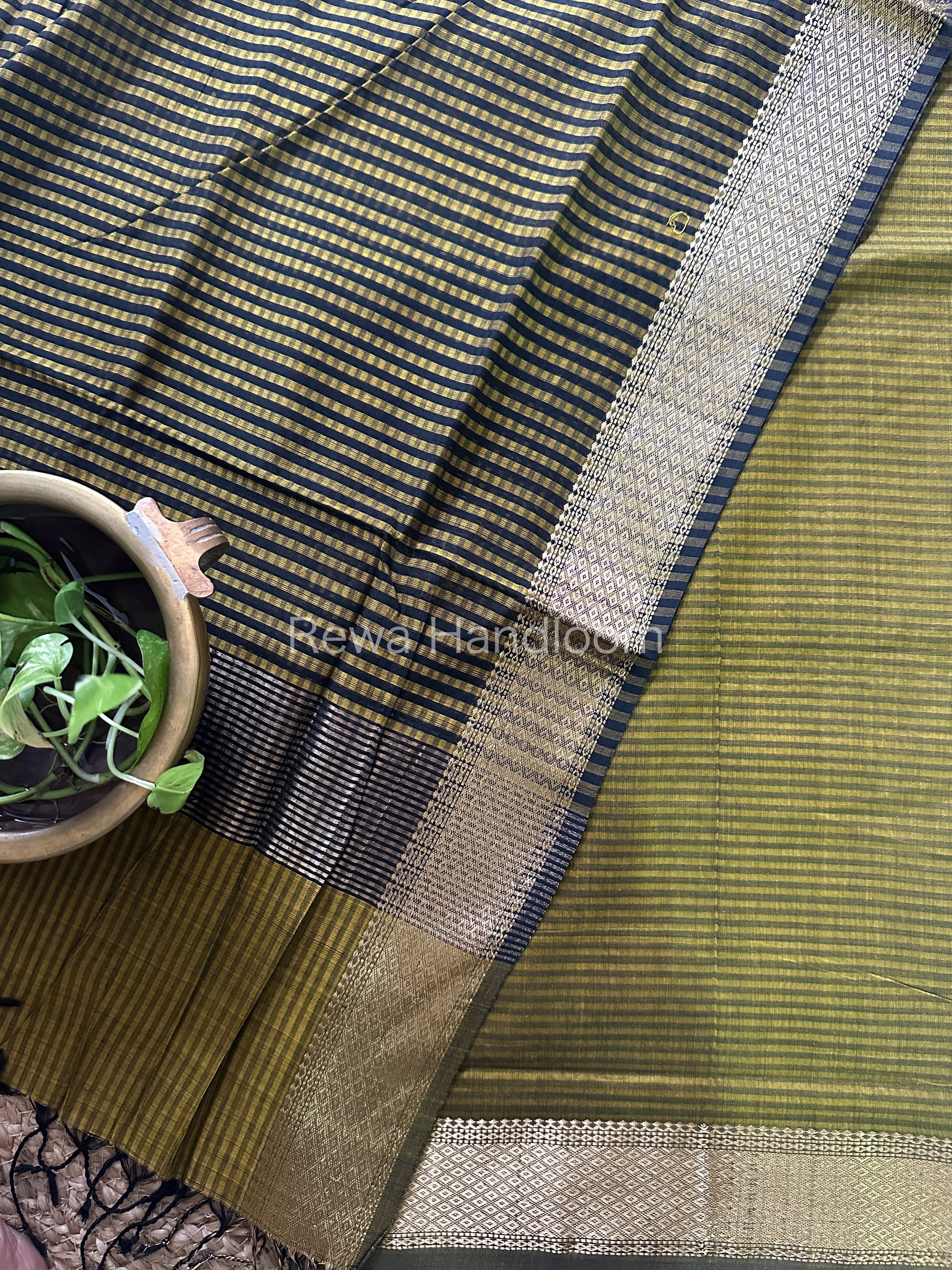 Maheshwari Mustard Green Checks Dress Material-CPT17