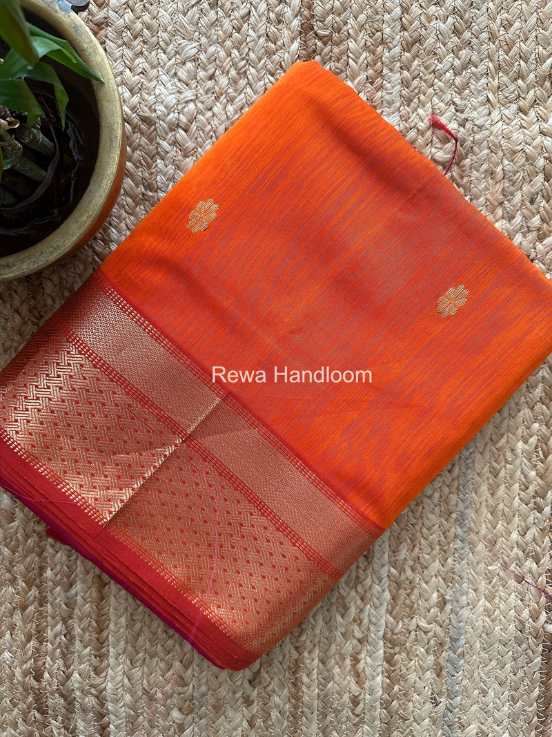 Orange Flower Butti Maheshwari Saree JBS049