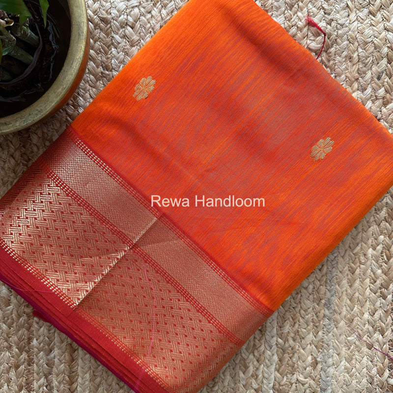 Orange Flower Butti Maheshwari Saree JBS049