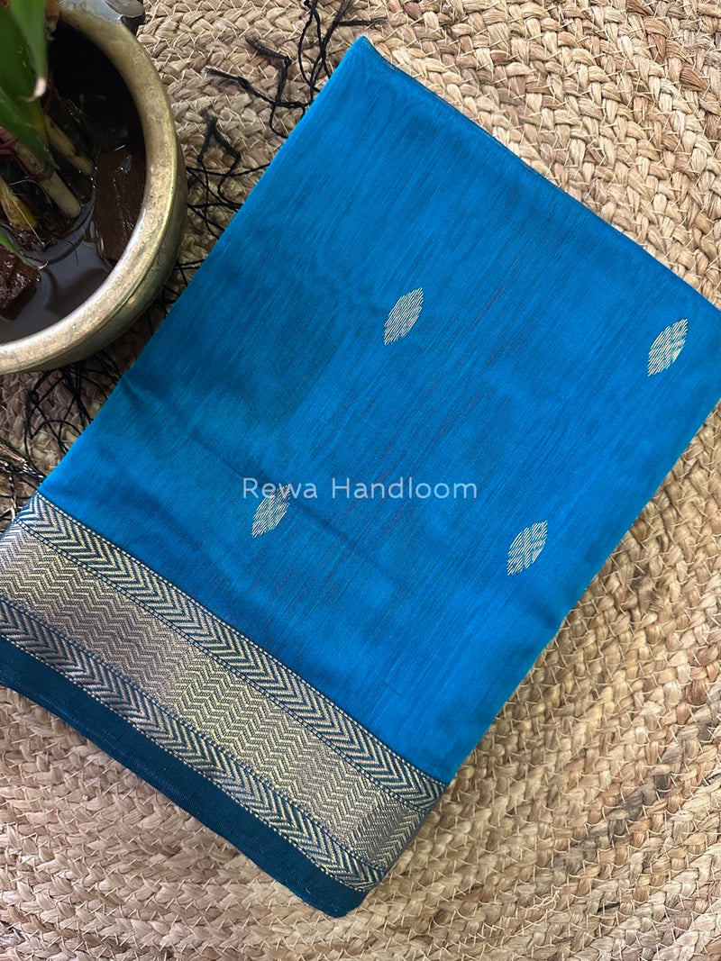 Sky Blue Zari Butti Maheshwari Saree PTB0119