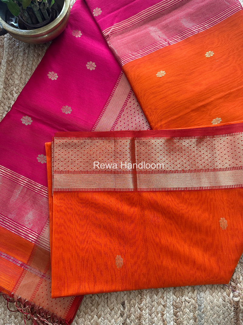 Orange Flower Butti Maheshwari Saree JBS049