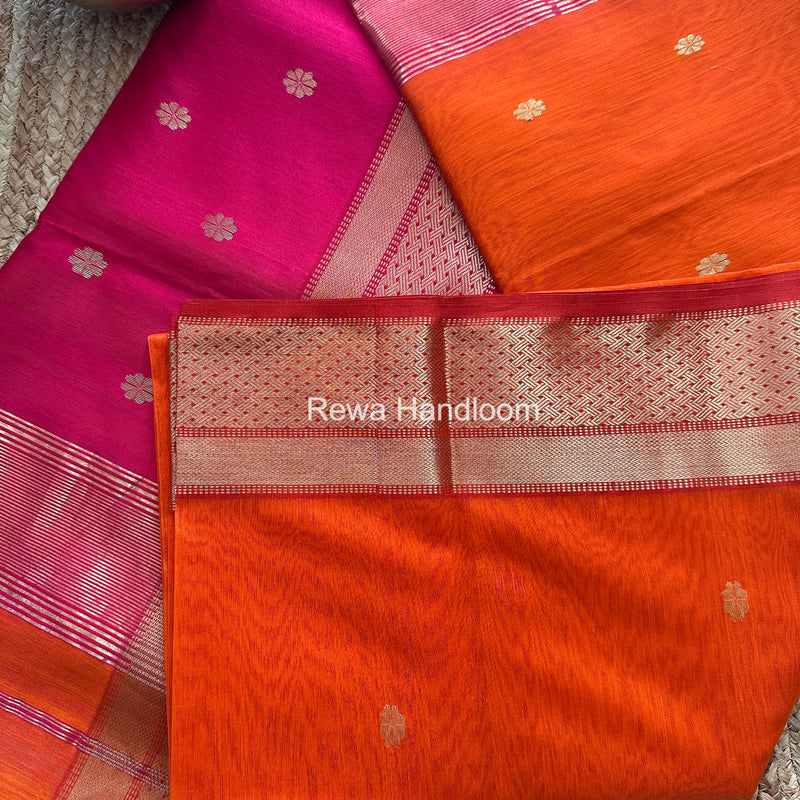 Orange Flower Butti Maheshwari Saree JBS049