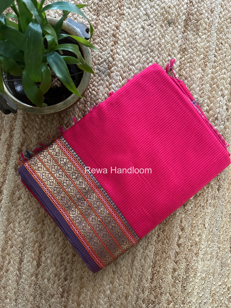 Maheshwari Fuchsia Pink Garbha Reshami Rich Pallu Silk Saree GRS012