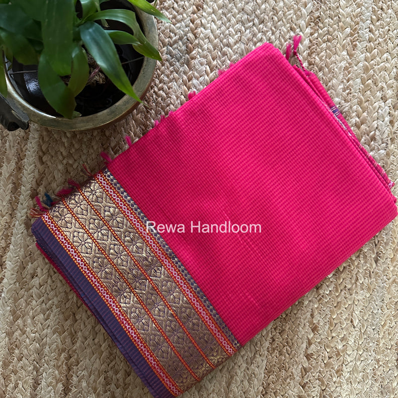 Maheshwari Fuchsia Pink Garbha Reshami Rich Pallu Silk Saree GRS012