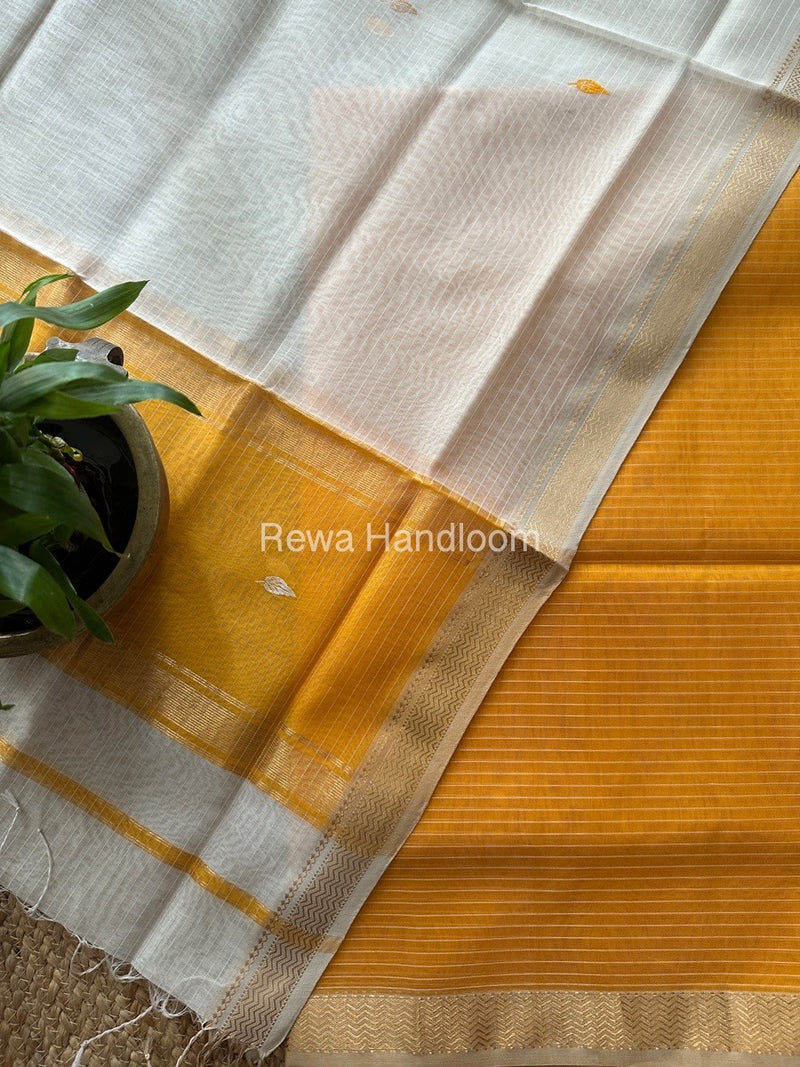 Maheshwari Yellow-White Motifs Top-Dupatta Set PST0184