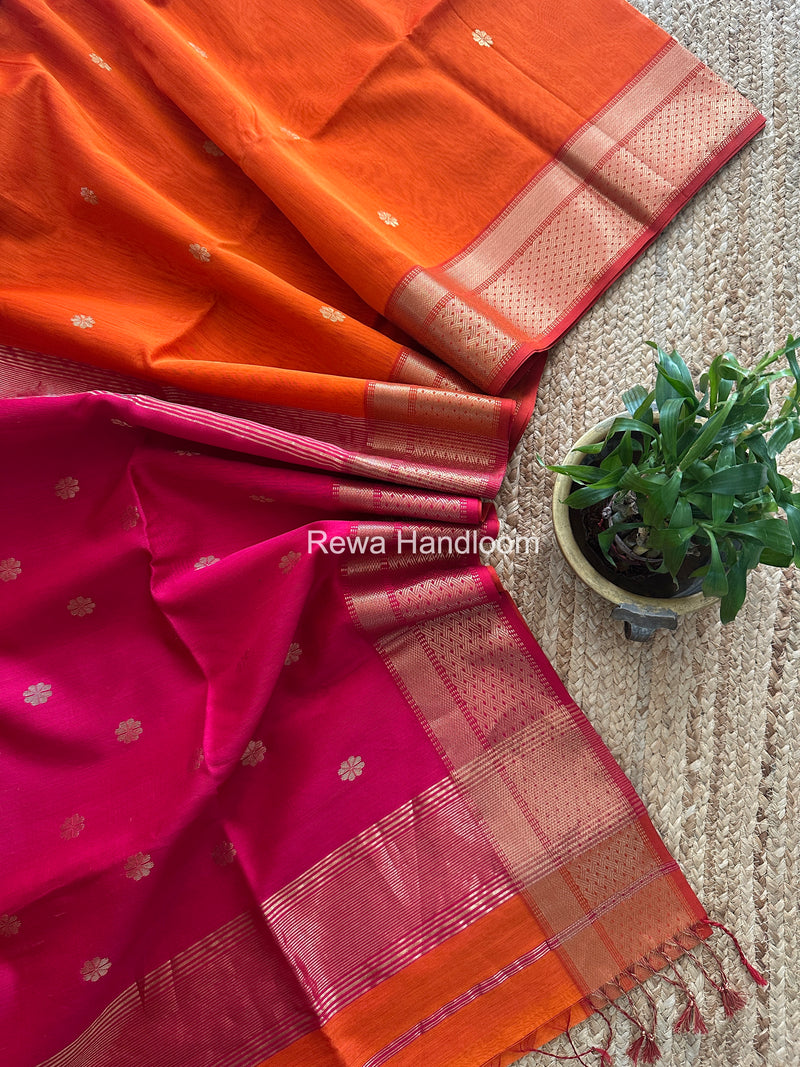 Orange Flower Butti Maheshwari Saree JBS049