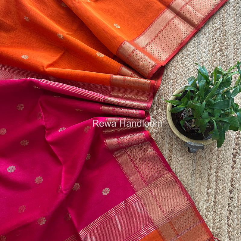 Orange Flower Butti Maheshwari Saree JBS049