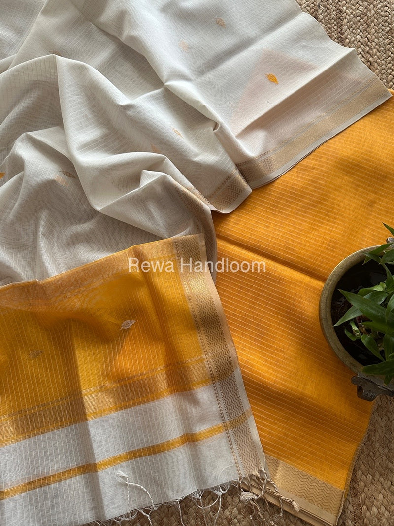 Maheshwari Yellow-White Motifs Top-Dupatta Set PST0184