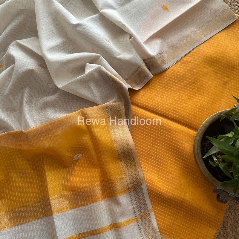 Maheshwari Yellow-White Motifs Top-Dupatta Set PST0184