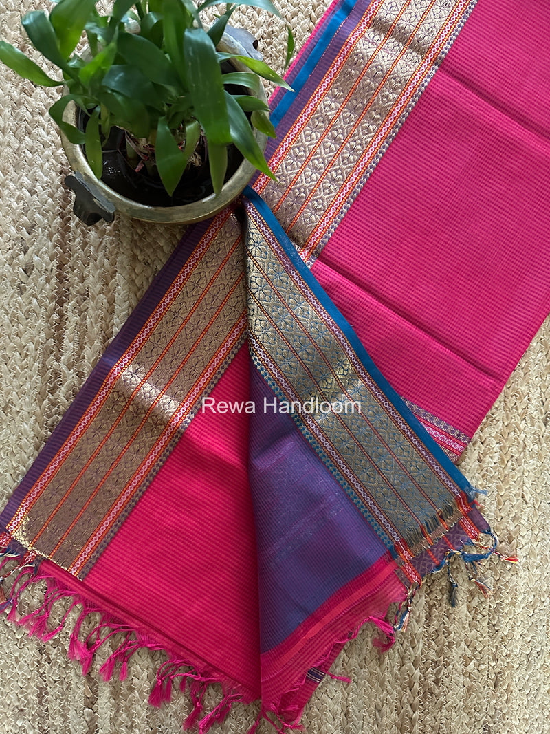 Maheshwari Fuchsia Pink Garbha Reshami Rich Pallu Silk Saree GRS012