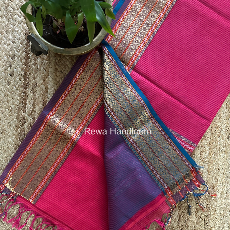Maheshwari Fuchsia Pink Garbha Reshami Rich Pallu Silk Saree GRS012