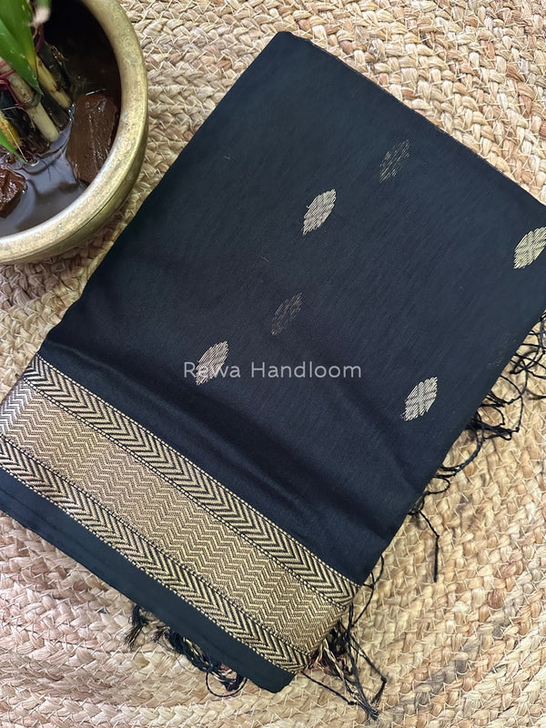 Black Zari Butti Maheshwari Saree PTB0122