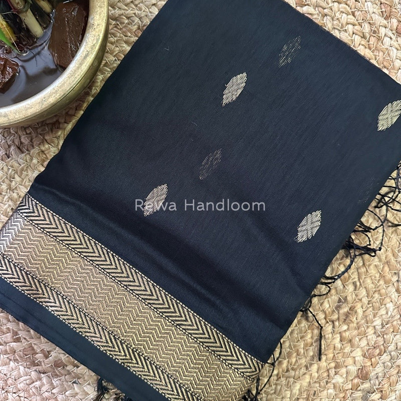 Black Zari Butti Maheshwari Saree PTB0122