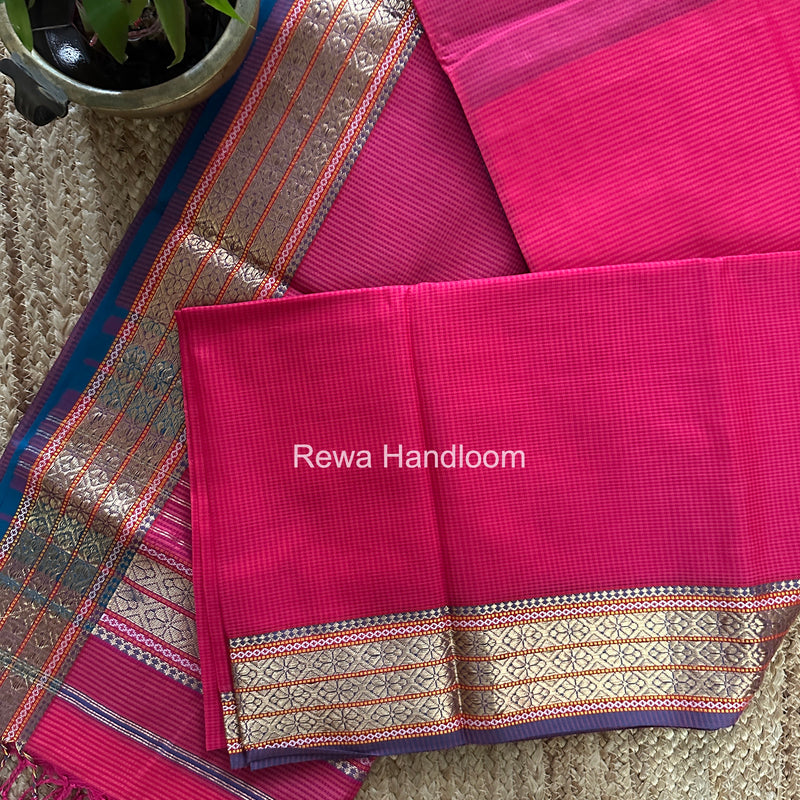 Maheshwari Fuchsia Pink Garbha Reshami Rich Pallu Silk Saree GRS012