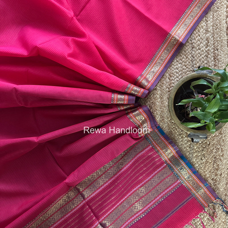 Maheshwari Fuchsia Pink Garbha Reshami Rich Pallu Silk Saree GRS012