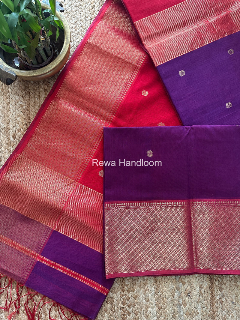 Maheshwari Purple Flower Skirt Butti Saree ZSB0142