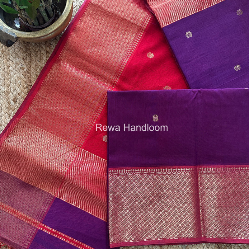 Maheshwari Purple Flower Skirt Butti Saree ZSB0142