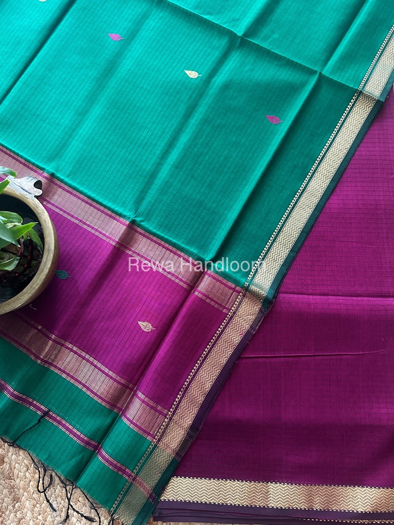 Maheshwari Magenta-Green Motifs Top-Dupatta Set PST0180