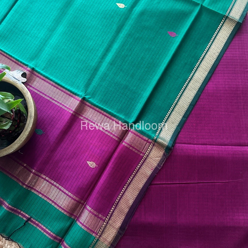 Maheshwari Magenta-Green Motifs Top-Dupatta Set PST0180