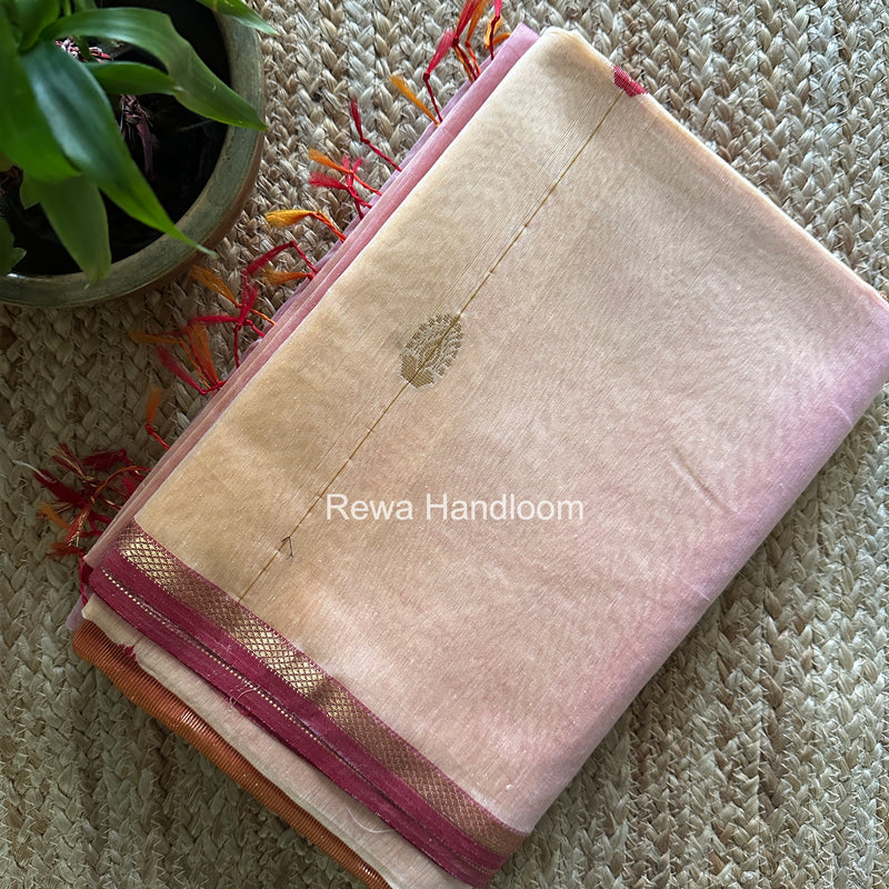 Maheshwari Light Peach Shaded Gajalakshmi Diya Butta Saree GKDB01