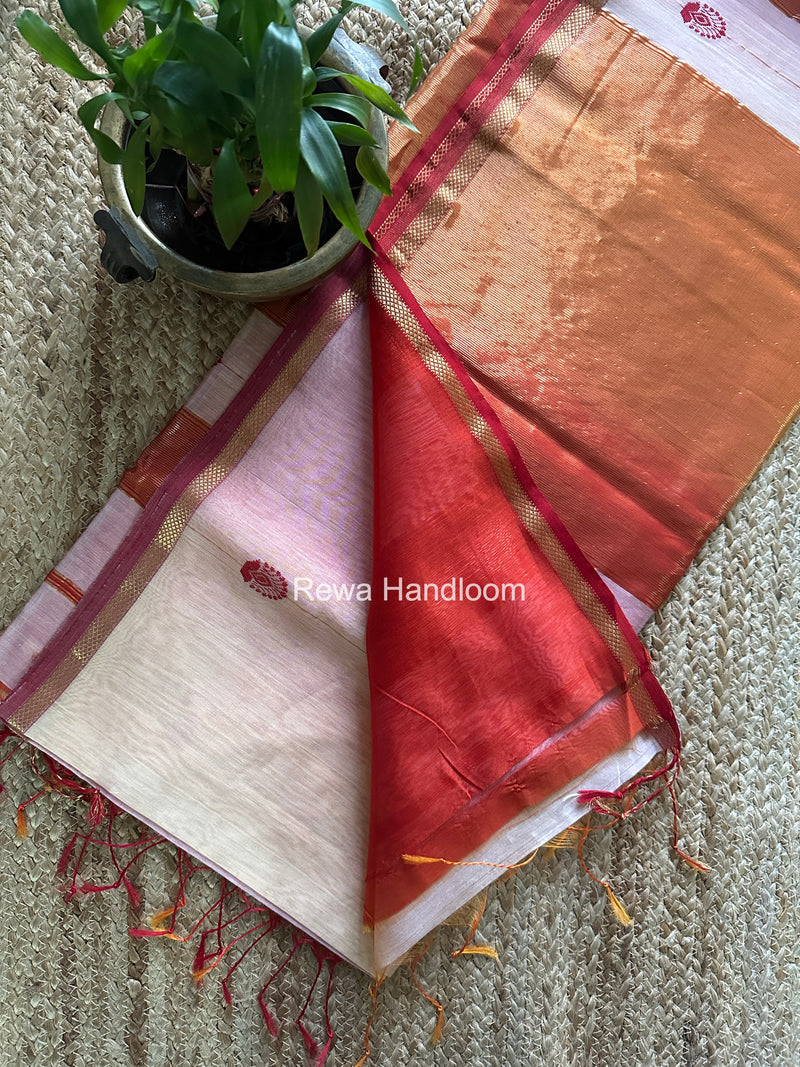 Maheshwari Light Peach Shaded Gajalakshmi Diya Butta Saree GKDB01