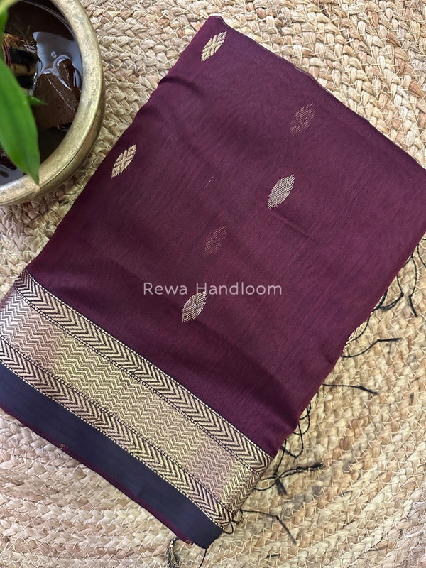 Wine Zari Butti Maheshwari Saree PTB0120