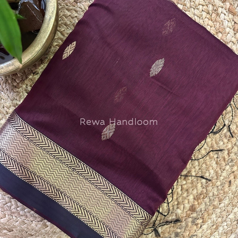 Wine Zari Butti Maheshwari Saree PTB0120