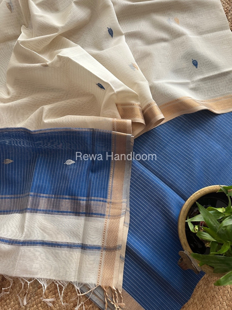 Maheshwari Blue-White Motifs Top-Dupatta Set PST0190