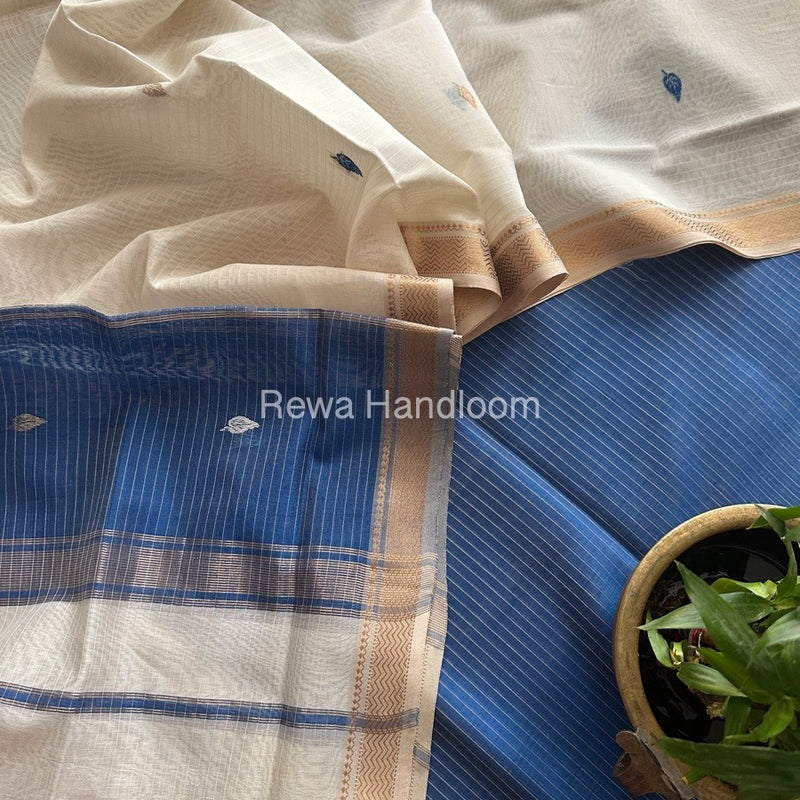 Maheshwari Blue-White Motifs Top-Dupatta Set PST0190