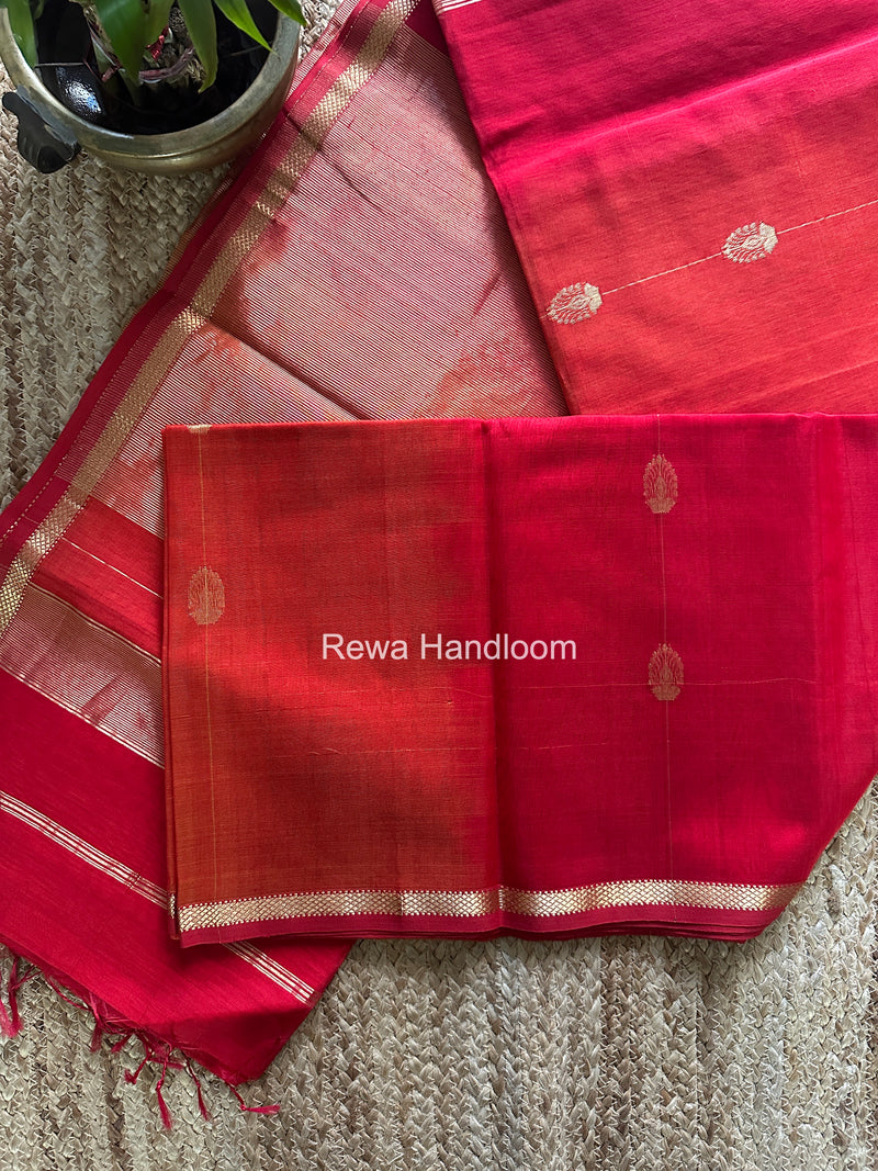 Maheshwari Red Shaded Gajalakshmi Diya Butta Saree GKDB02