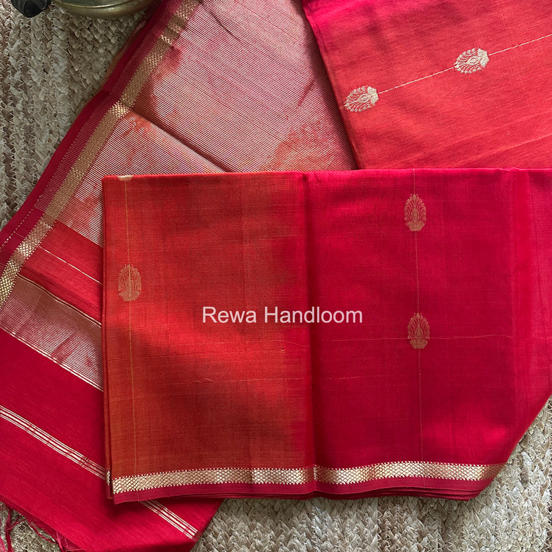 Maheshwari Red Shaded Gajalakshmi Diya Butta Saree GKDB02