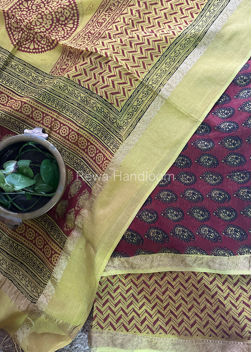 Maheshwari Red-Yellow Bagh Print Suit BSP102