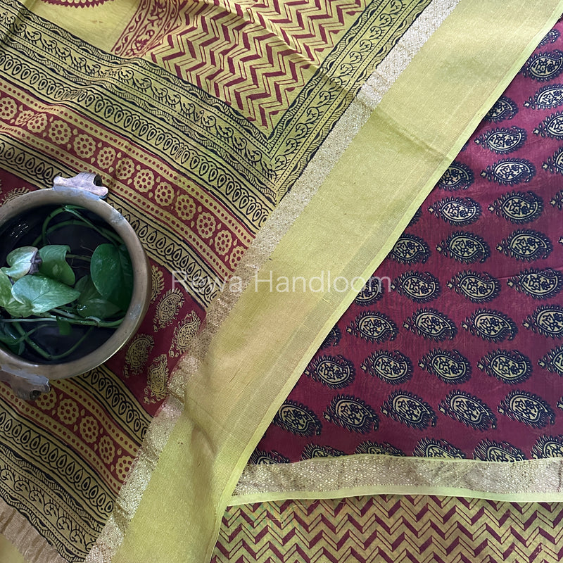 Maheshwari Red-Yellow Bagh Print Suit BSP102
