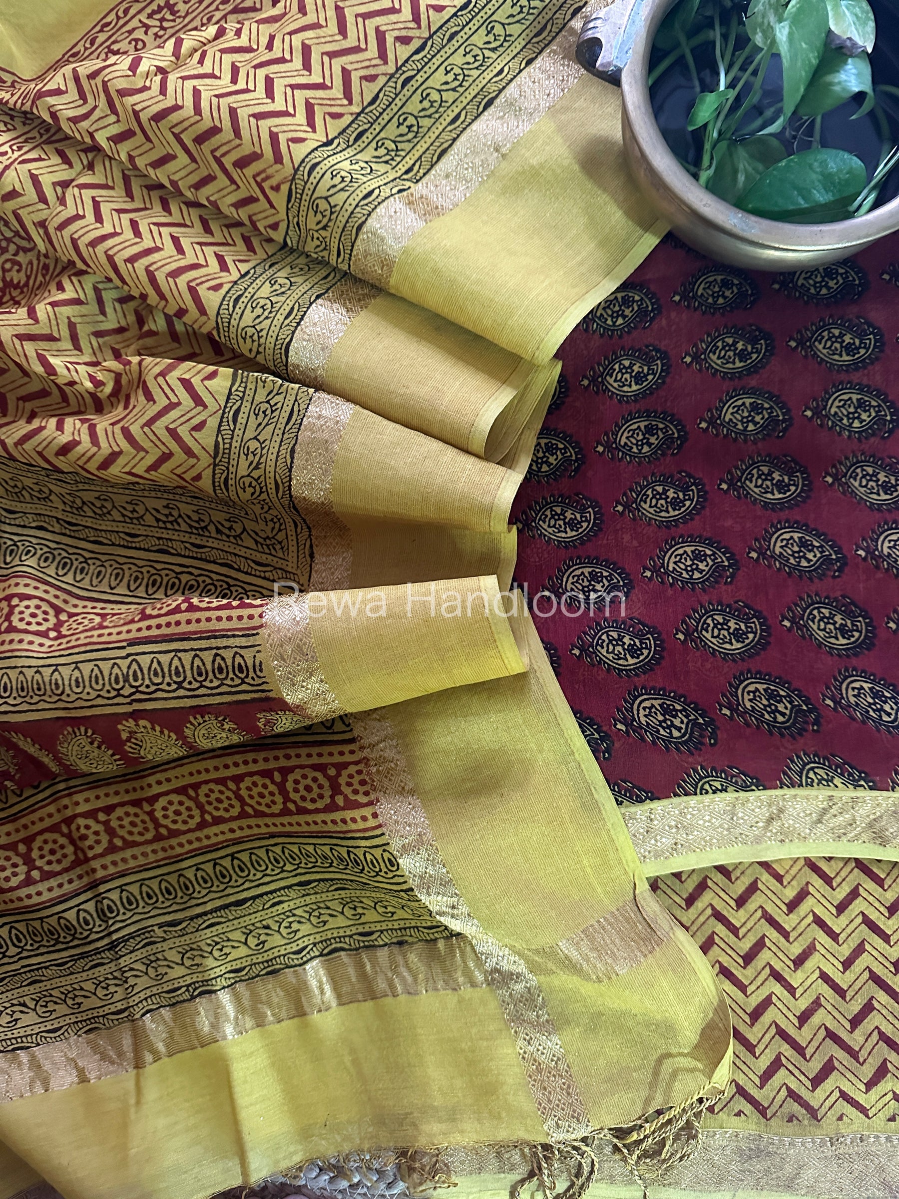 Maheshwari Red-Yellow Bagh Print Suit BSP102