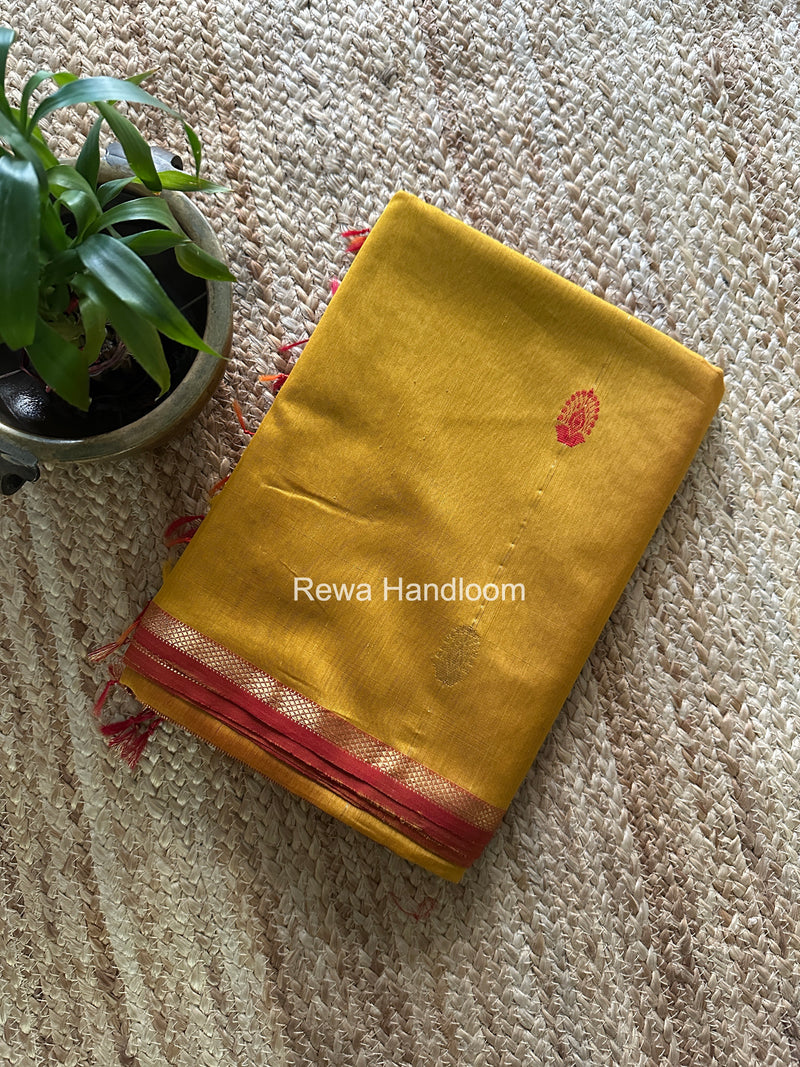 Maheshwari Mustard Yellow Shaded Gajalakshmi Diya Butta Saree GKDB03