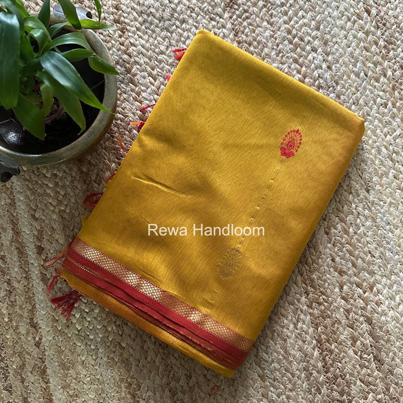 Maheshwari Mustard Yellow Shaded Gajalakshmi Diya Butta Saree GKDB03