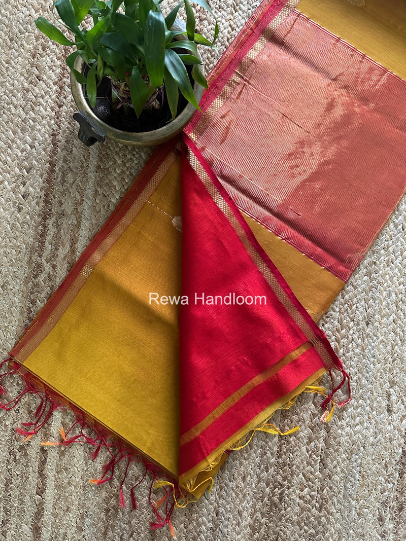 Maheshwari Mustard Yellow Shaded Gajalakshmi Diya Butta Saree GKDB03