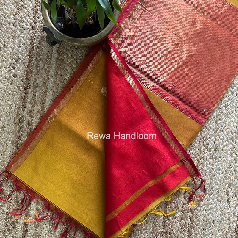 Maheshwari Mustard Yellow Shaded Gajalakshmi Diya Butta Saree GKDB03