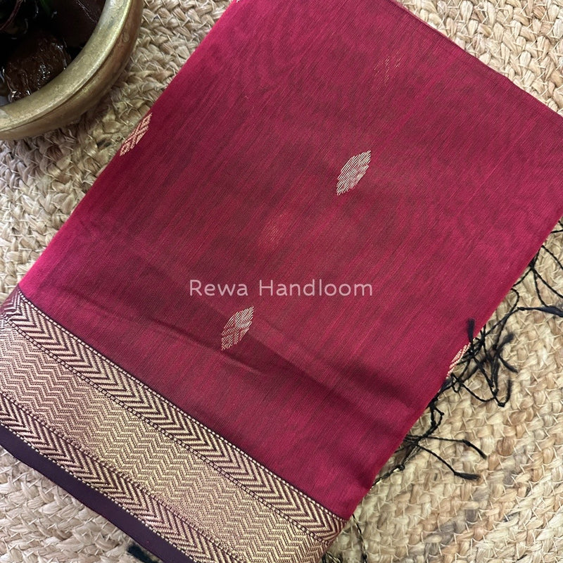 Maroon Zari Butti Maheshwari Saree PTB0118