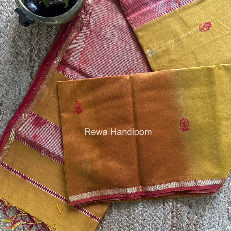 Maheshwari Mustard Yellow Shaded Gajalakshmi Diya Butta Saree GKDB03